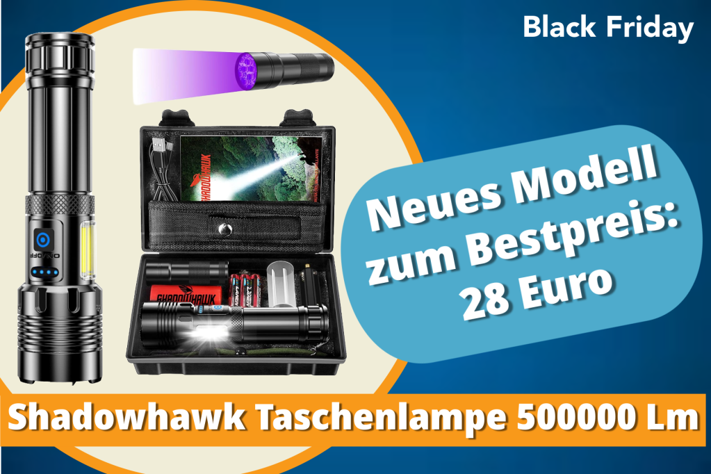 Image: Superhelle LED-Taschenlampe von Shadowhawk mit 44 % Rabatt sichern