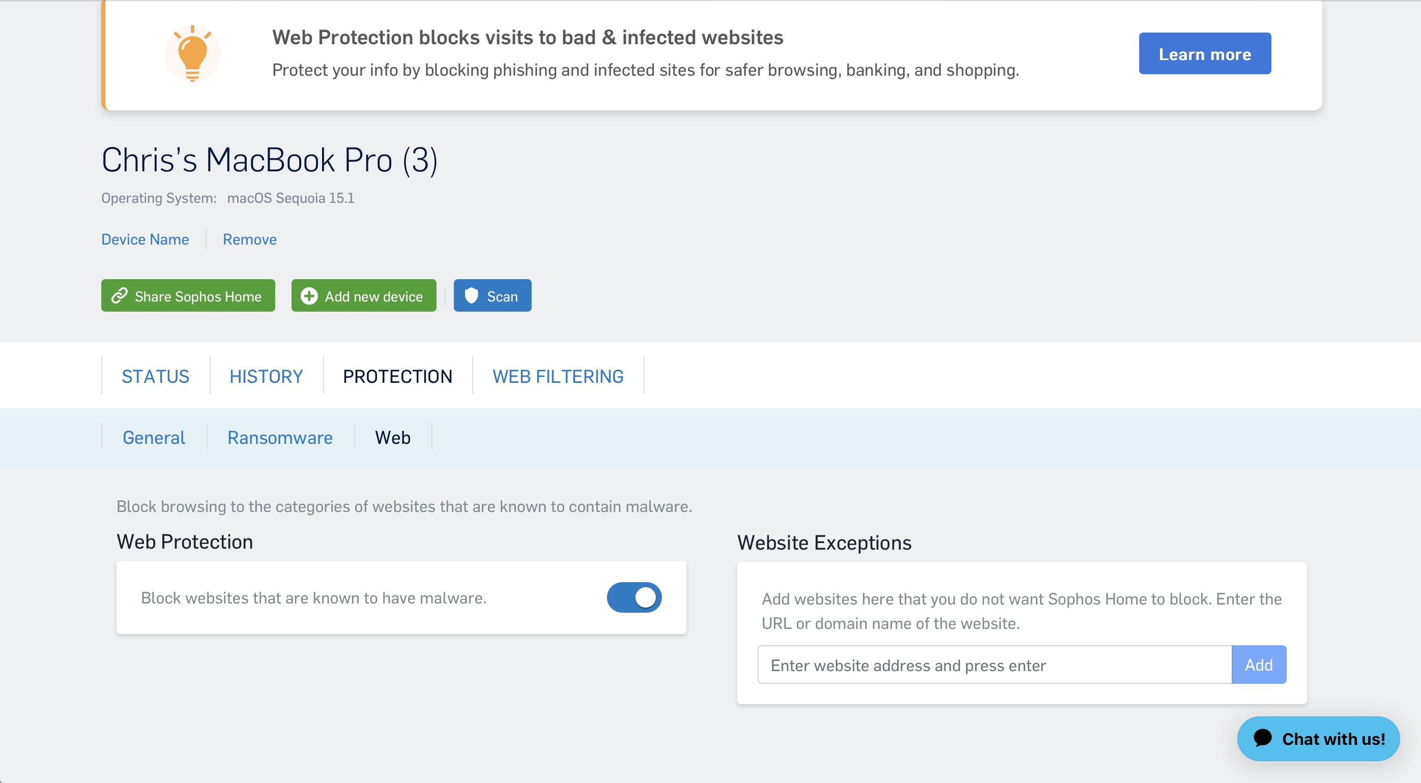 Sophos6 The Dashboard s home screen in Sophos Home Premium for Mac