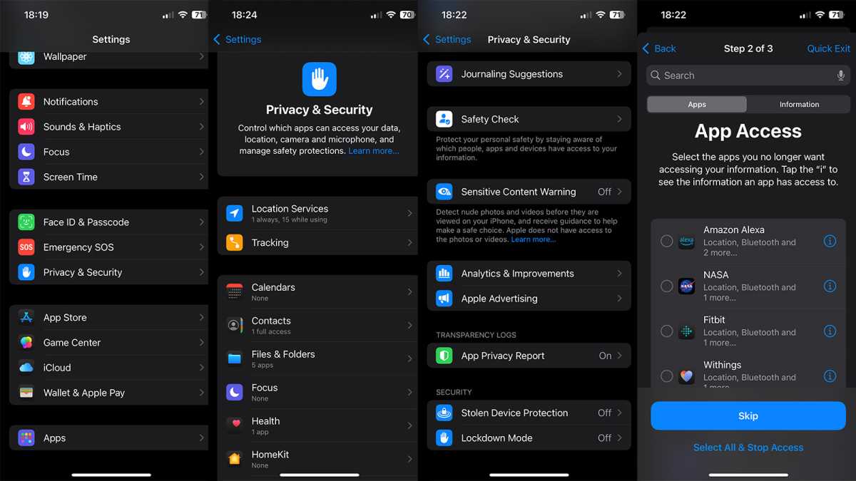 Screenshots showing iOS app permissions