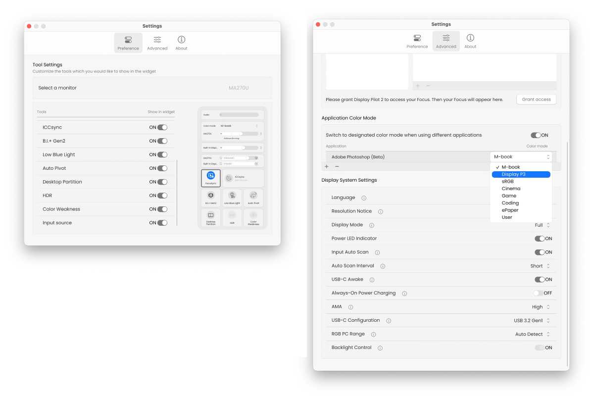 benq display 2 settings