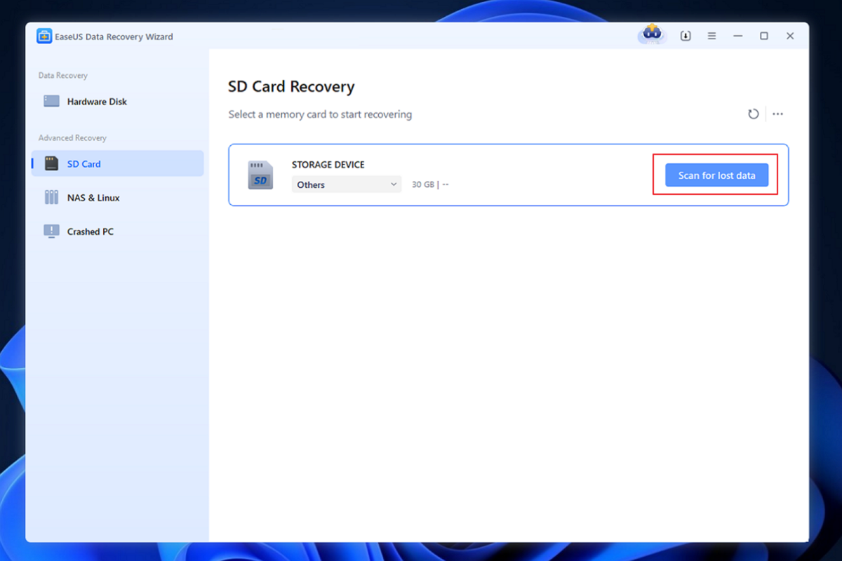 choose sd card from left panel