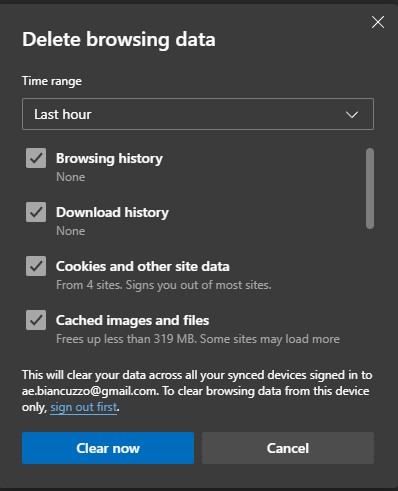 Удалить данные просмотра, Windows 11