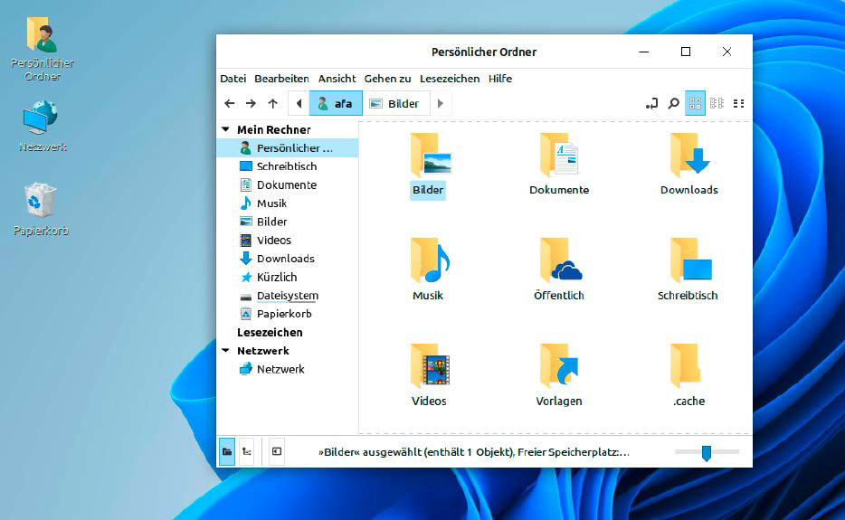 Im Dateimanager von Linux Mint ist die Wirkung des Icon-Packs von B00merang Project sehr gut erkennbar. Es erscheint in einem überzeugenden Windows-10-Stil.