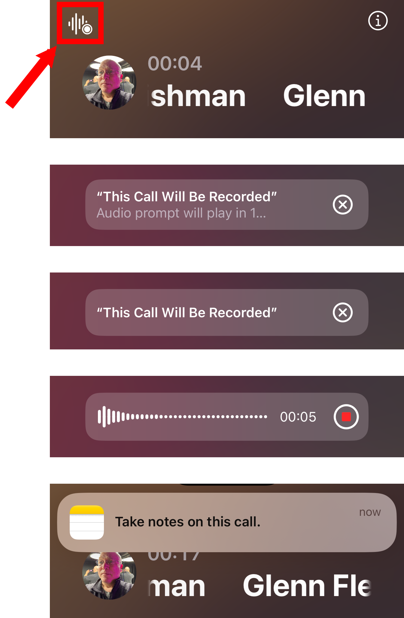 iOS 18.1 Call Recording Sequence