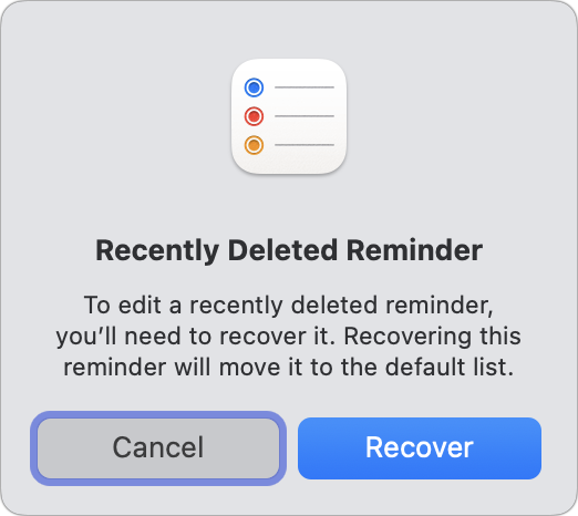 macOS recently deleted Reminder