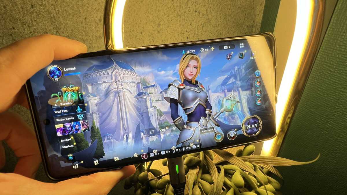 Playing Wild Rift on the ASUS ROG Phone 9 Pro Edition while charging.