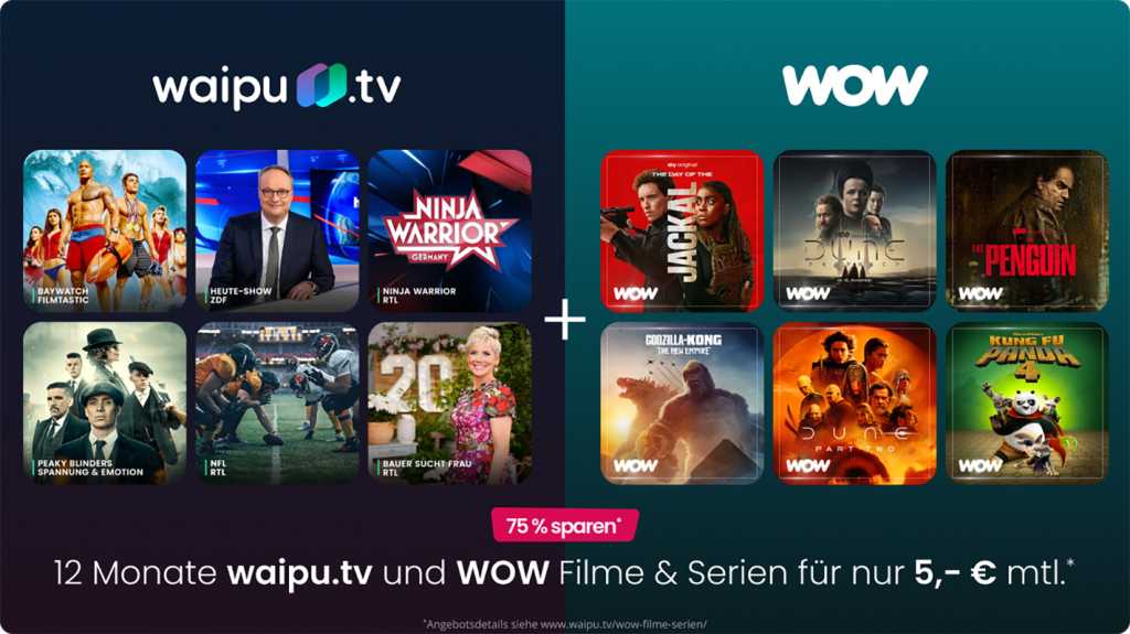 Image: 1 Jahr Waipu.tv und WOW Filme & Serien fÃ¼r 5 Euro pro Monat