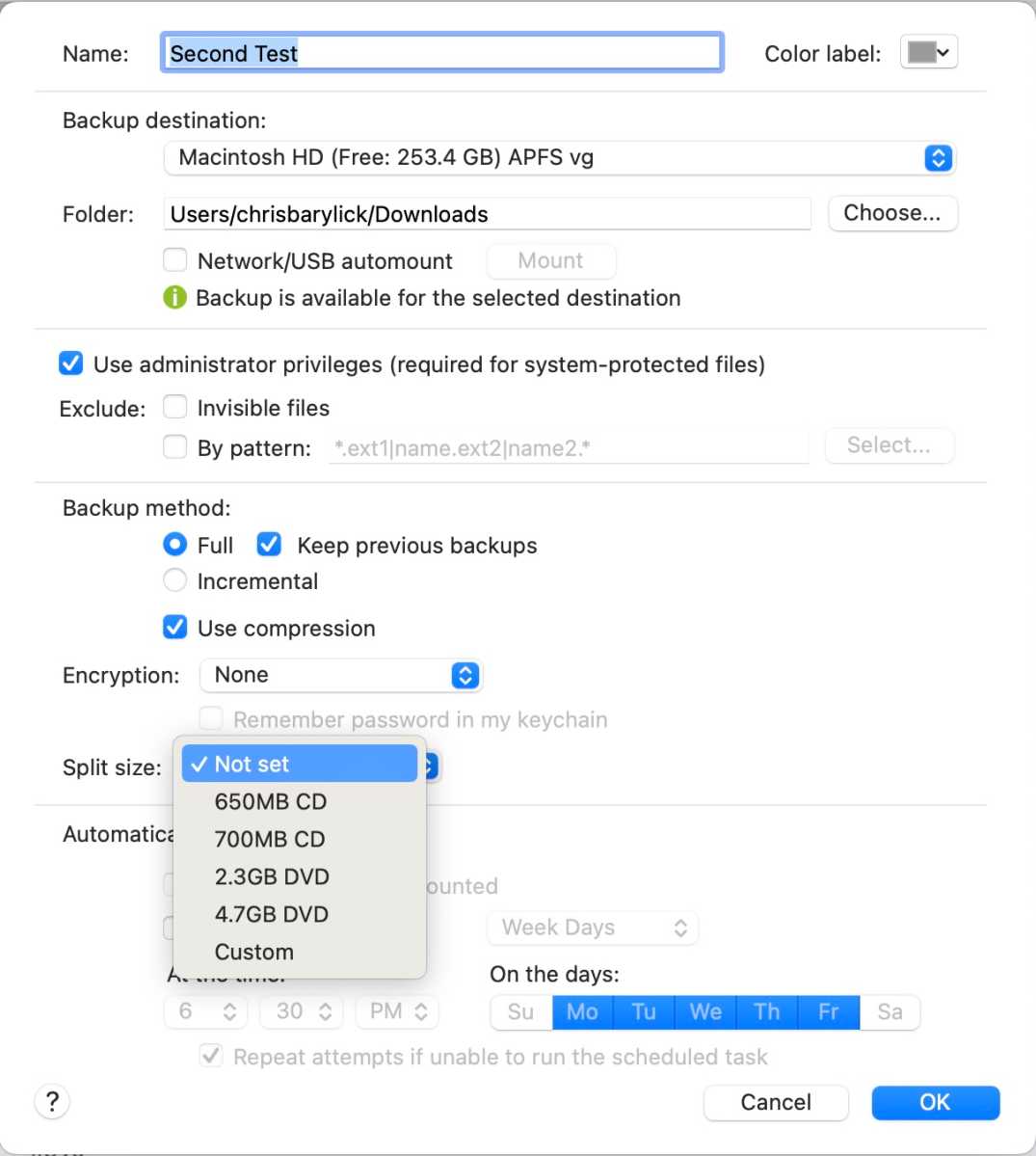 1GetBackupPro310 Choosing file sizes and splits for a created archive