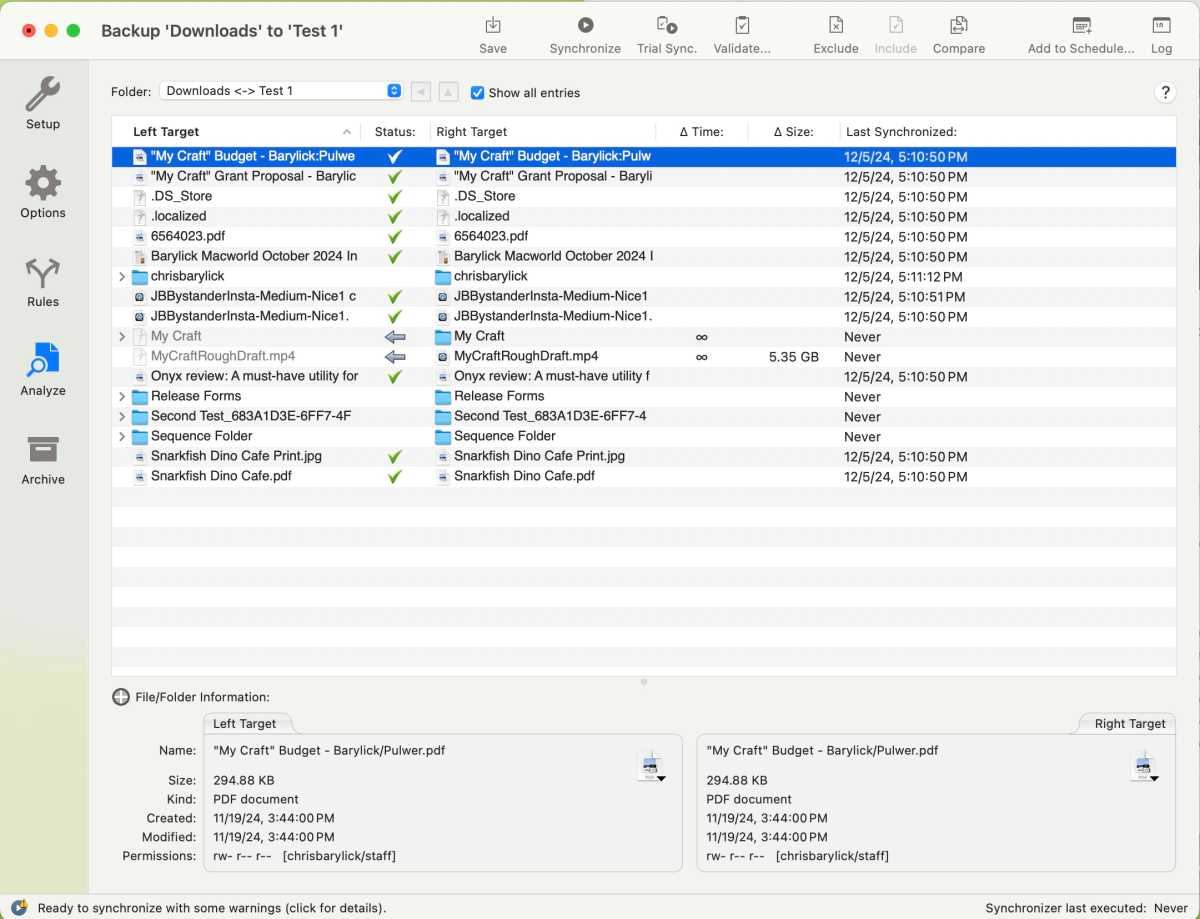 Configurar una copia de seguridad de prueba en ChronoSync