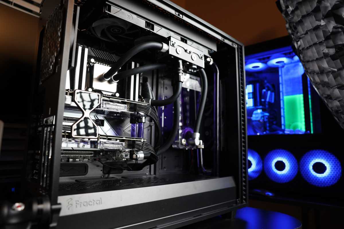 Interior of Fractal Design PC exposed with graphics cards