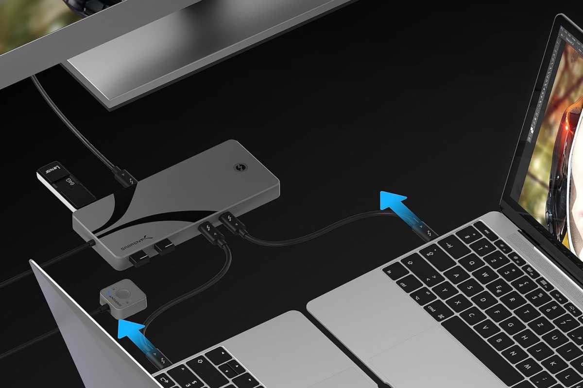 Sabrent Thunderbolt 4 KVM Switch with examples shot