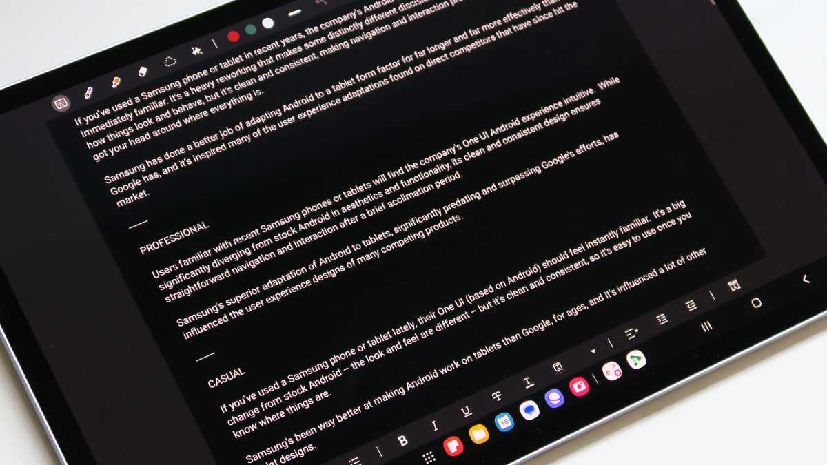 Samsung Galaxy Tab S10 Plus review Galaxy AI writing styles