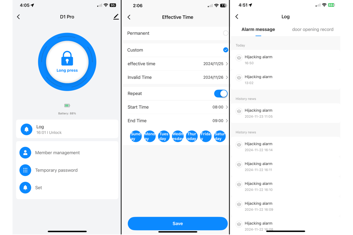 TCL palm vein lock app screenshots