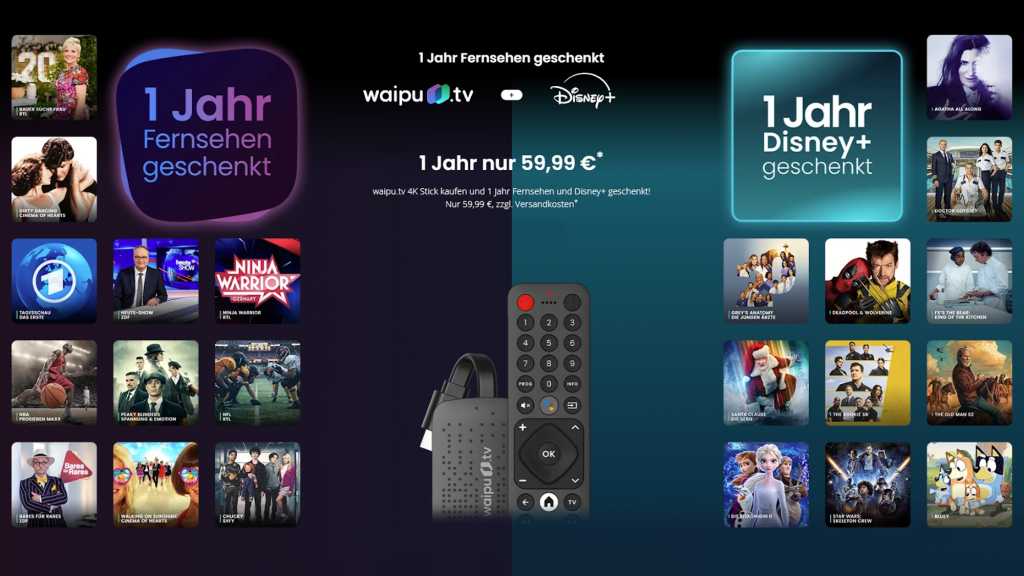 Image: Mega-Angebot: 1 Jahr Waipu.tv & Disney+ geschenkt â beim Kauf nur eines 4K-Streaming-Sticks