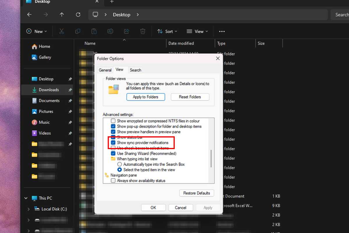 Windows 11 setting to disable ads in File Explorer screenshot