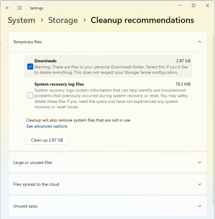 Windows storage cleanup