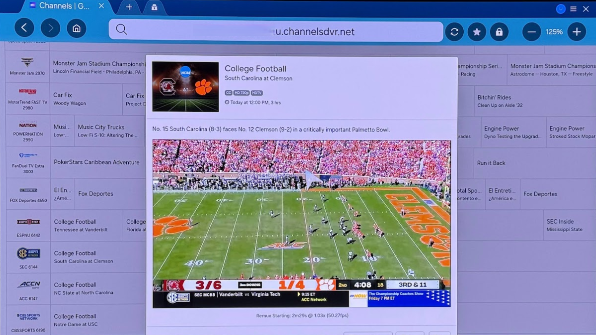 Accessing the Channels DVR web client on Samsung's TV web browser