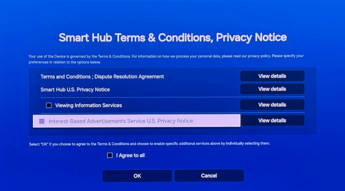 Samsung TV privacy settings