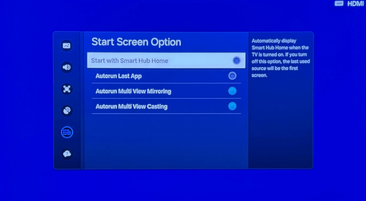 Start Screen Options on a Samsung TV