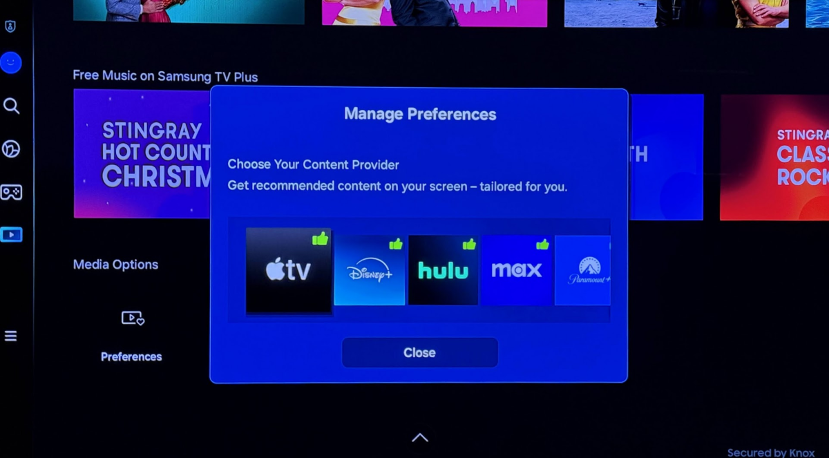 Choosing preferred streaming services on Samsung's home screen