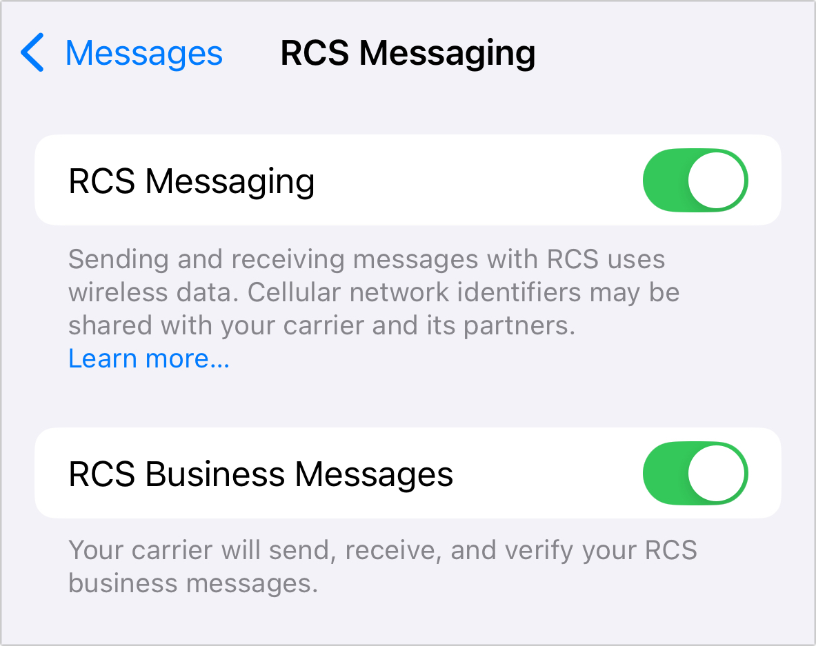 iOS RCS Messaging setting