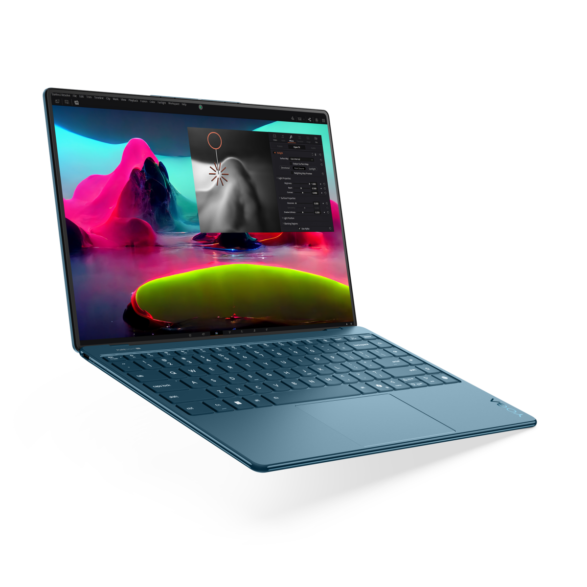 Lenovo Yoga Slim 9i 14 10 Tidal Teal CameraOn 3Q Front Right Open Display