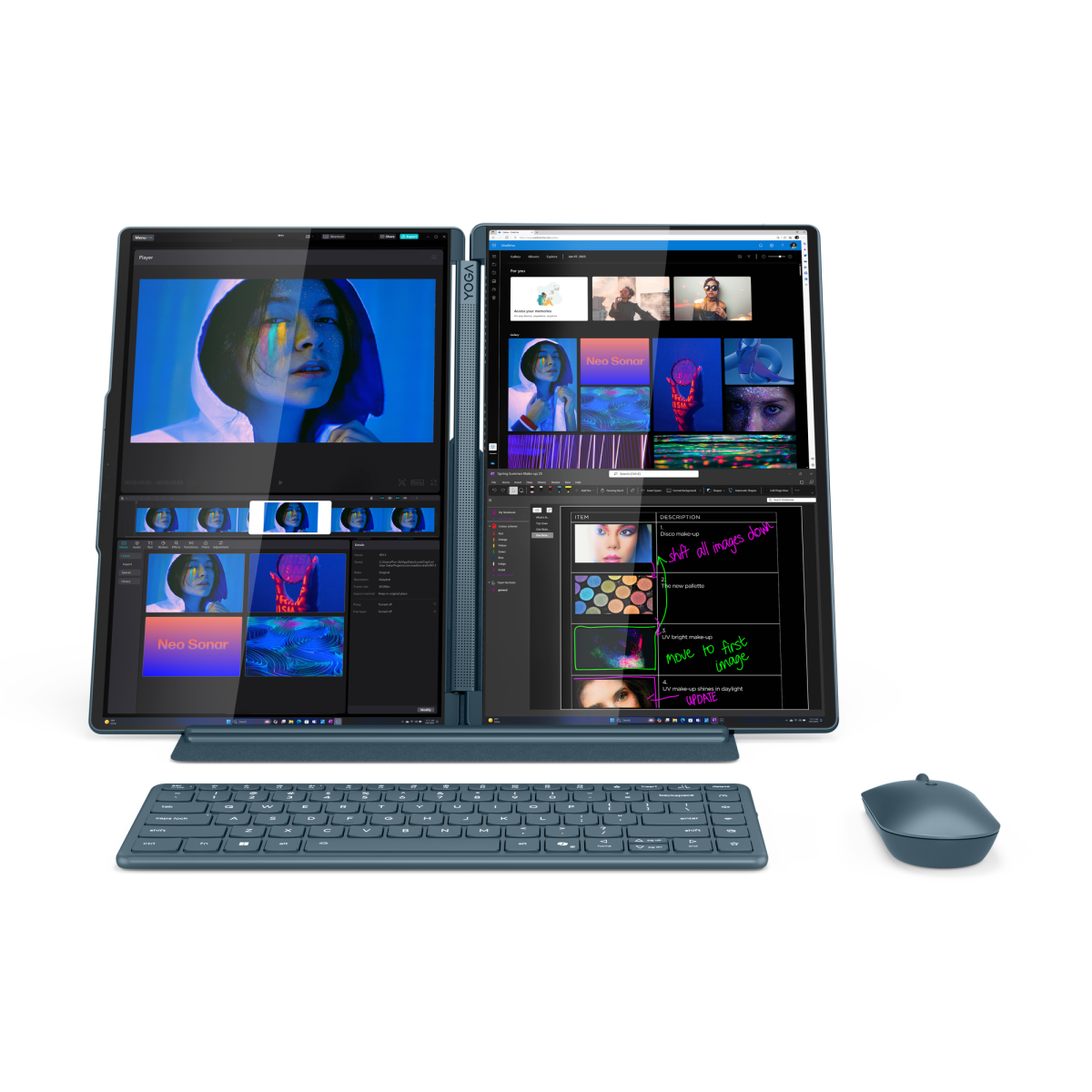 Lenovo Yoga Book 9i 14 10 Tidal Teal Front Facing Book with Keyboard Mouse