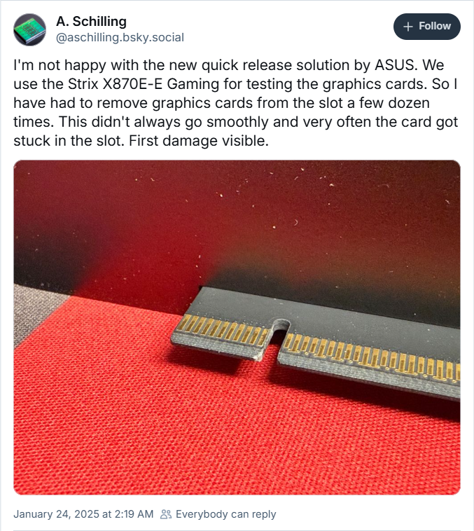 Andreas Schilling Bluesky post about Q-Release Slim damaging cards