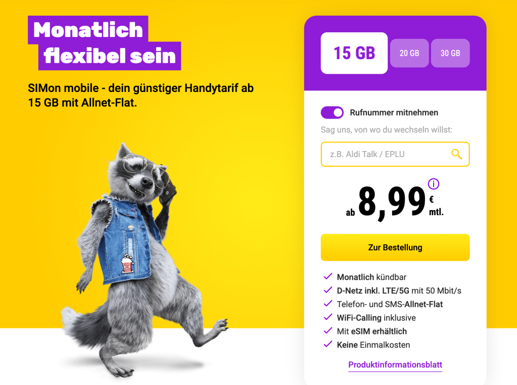 Image: SIMon mobile: 30 GB Datenvolumen zum Bestpreis von 7,19 â¬ â monatlich kÃ¼ndbar