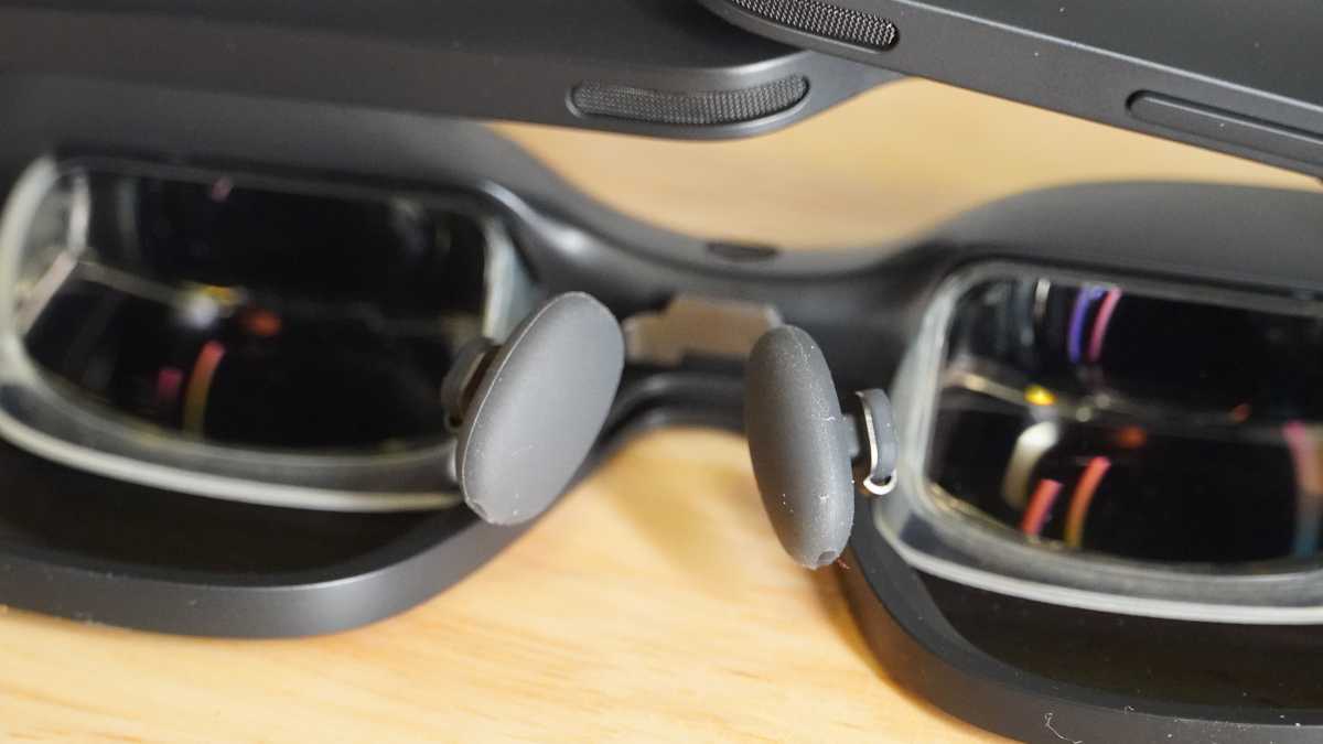 Closeup of nose pads on pair of AR XR glasses