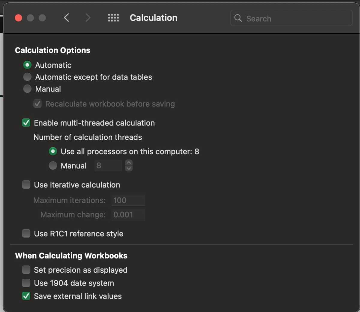 Excel Calculation Settings