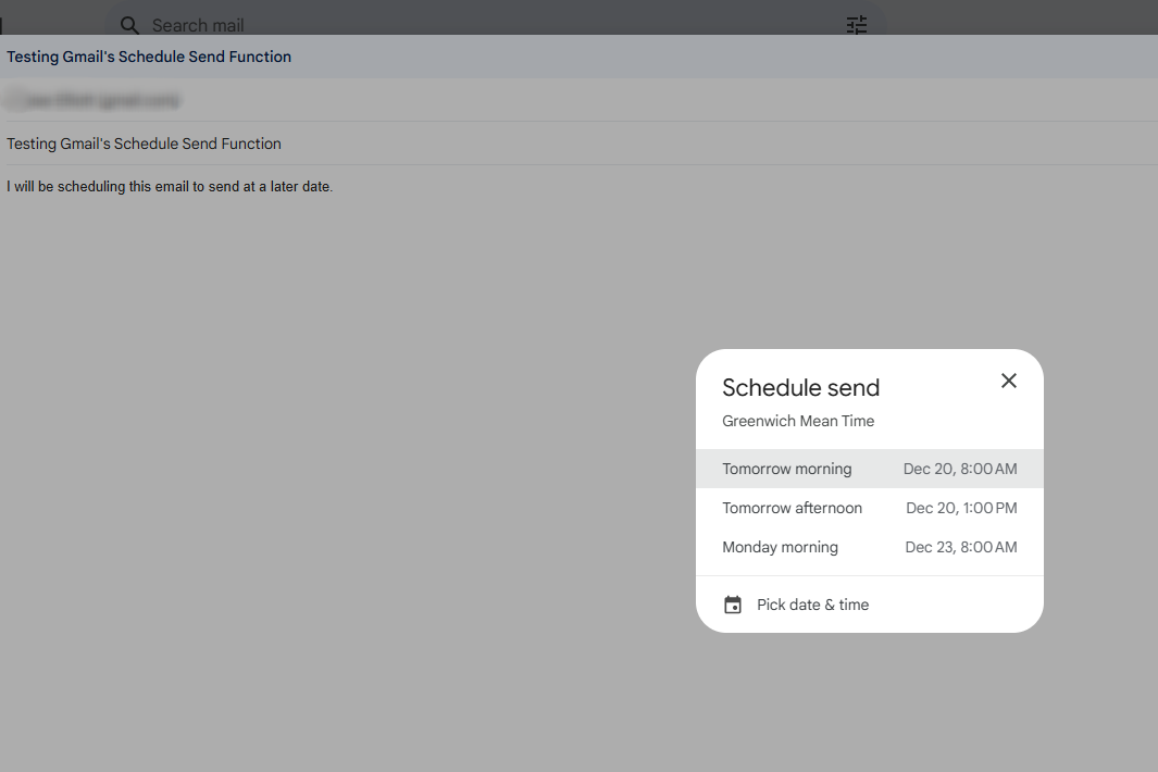 Gmail features Schedule Send in action screenshot