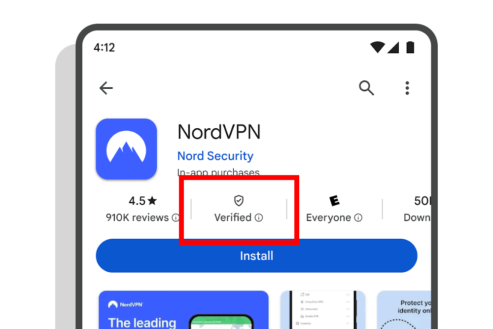 Google Play Store Verified badge for legit VPN apps NordVPN