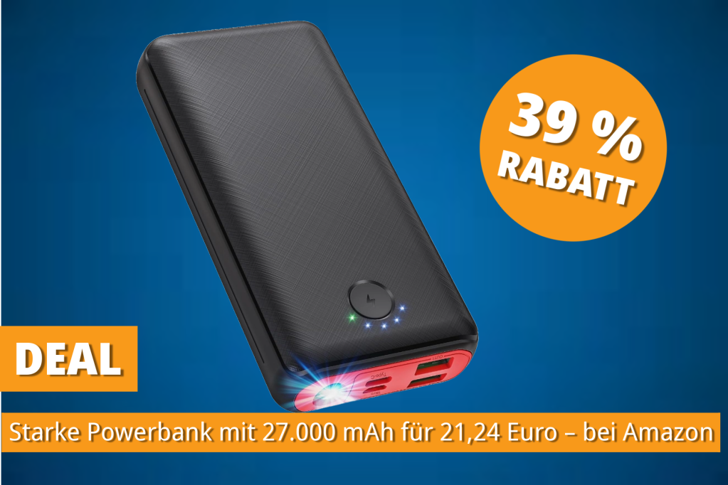 Image: Nie mehr ohne Strom: Leistungsstarke Powerbank mit 27.000 mAh jetzt fÃ¼r nur 21 Euro bei Amazon!