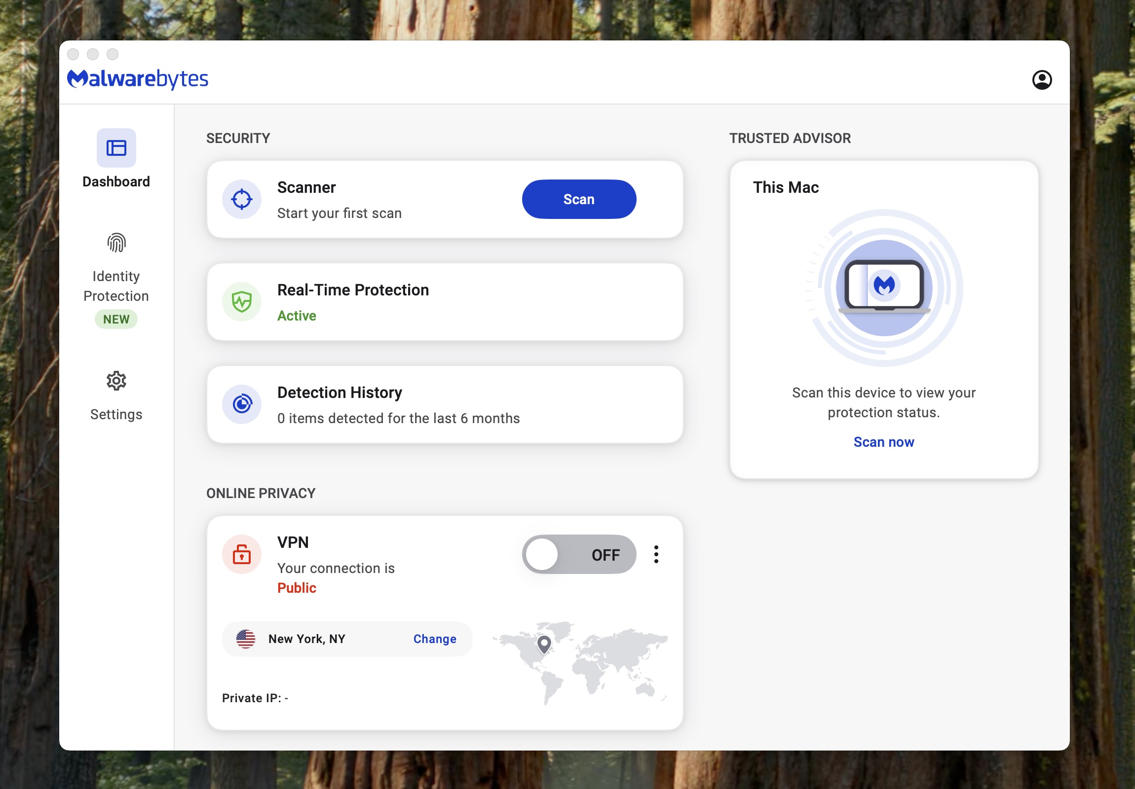 Malwarebytes VPN Start Screen