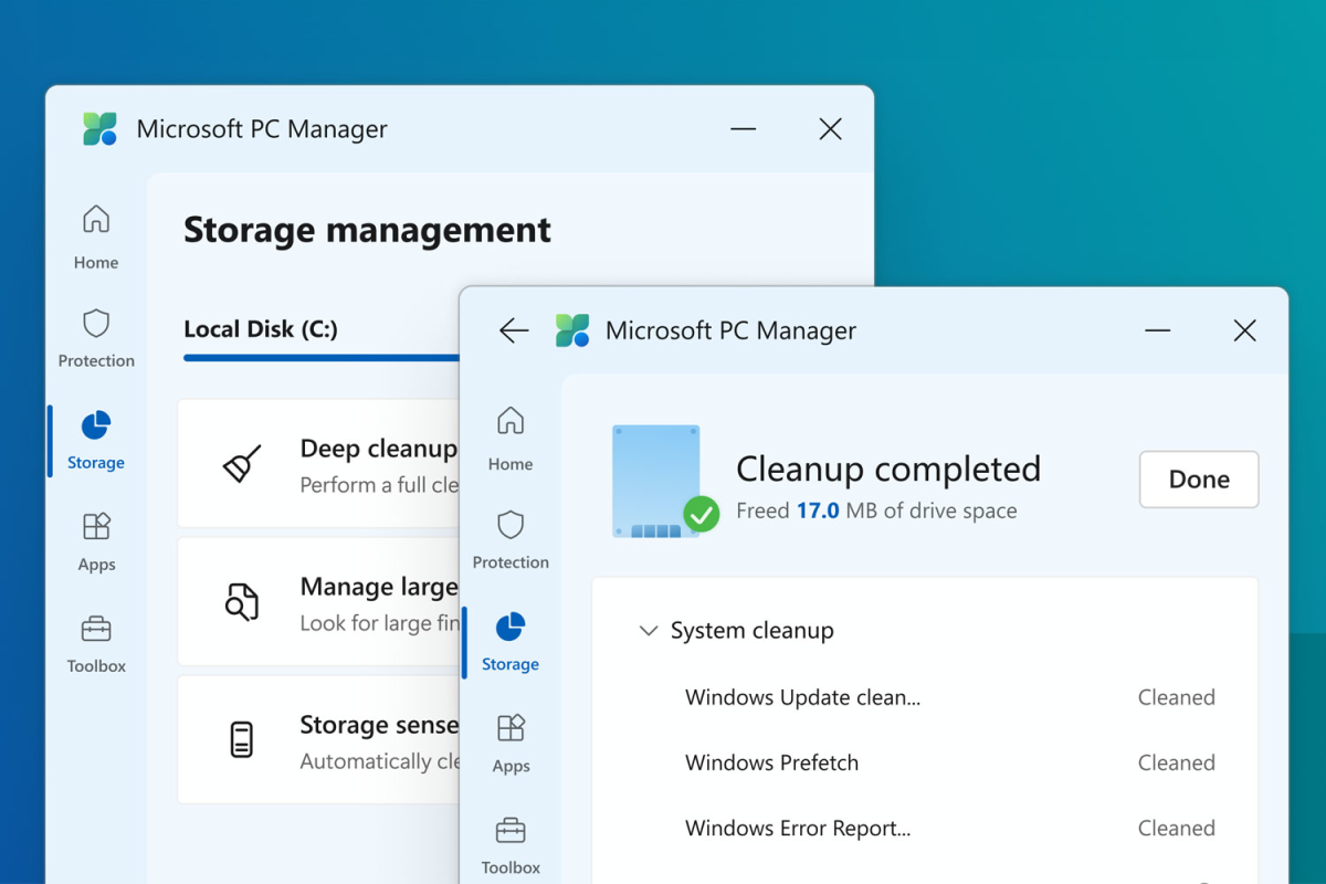 Microsoft PC Manager cleanup completed screenshot