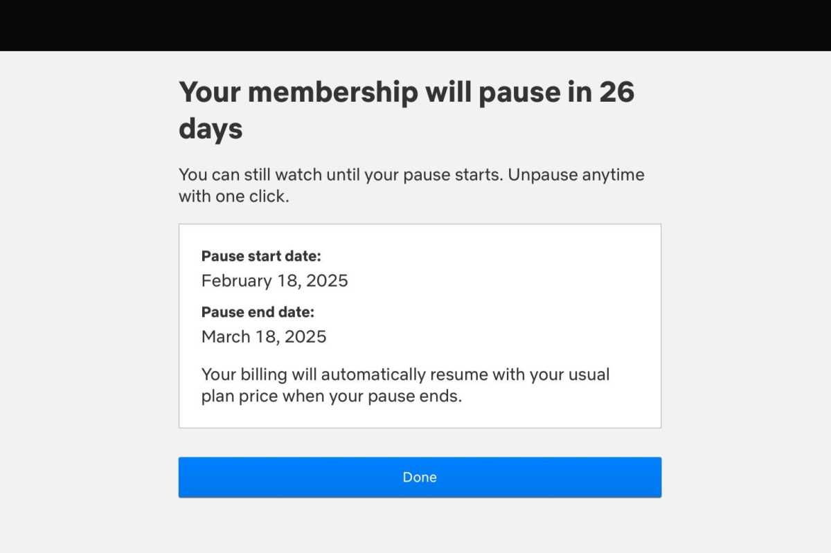 Netflix pause confirmation