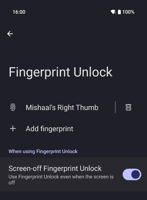 Screen-off Fingerprint Unlock feature