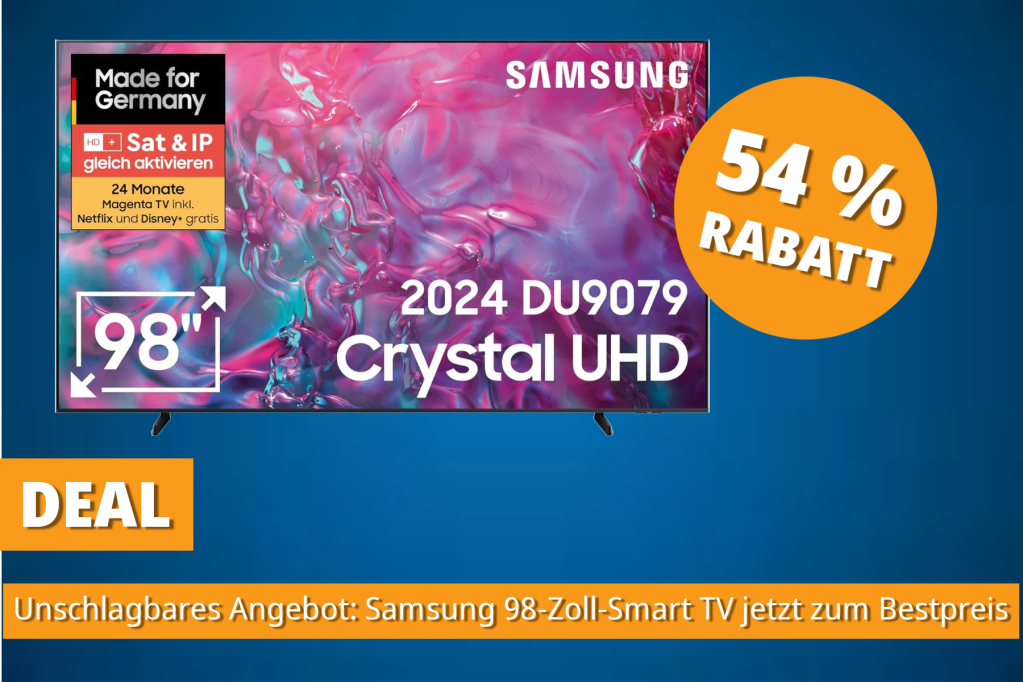 Image: Einmaliges Angebot: Samsung-Fernseher mit unglaublichen 98 Zoll und 4K unter 2000 Euro bei Amazon!