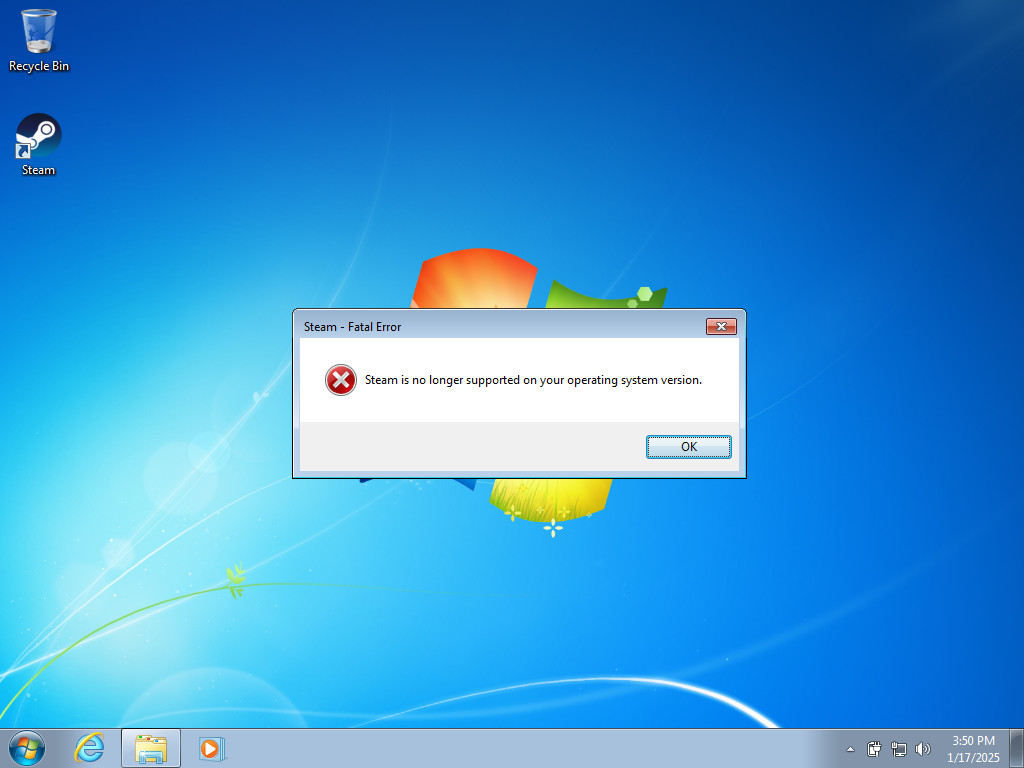 Windows 7 Steam is no longer supported screenshot
