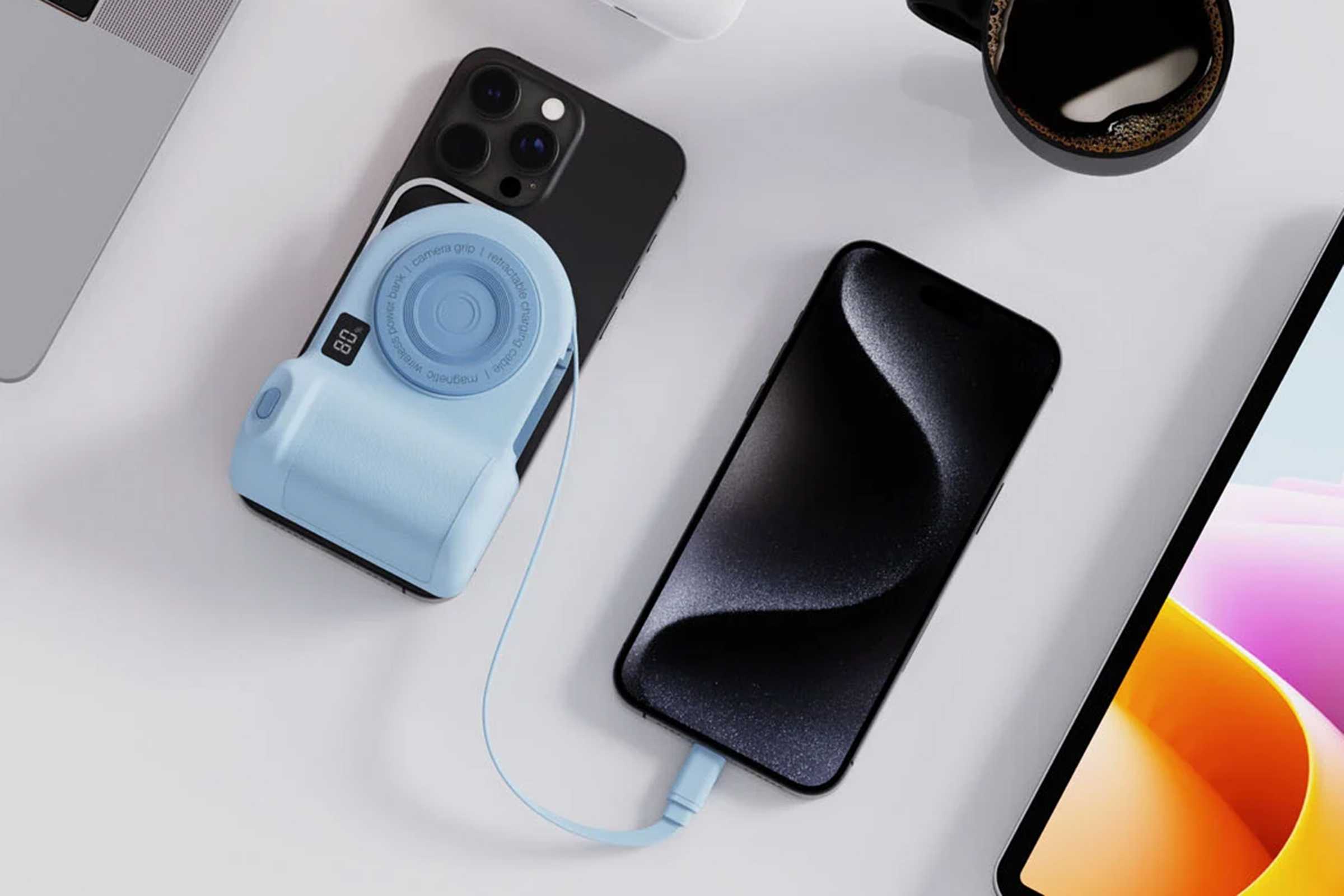 Belkin Stage PowerGrip connected to an iPhone
