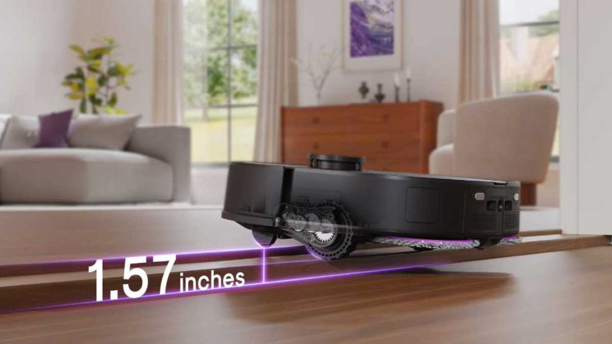 The robot vacuum crossed a raised threshold