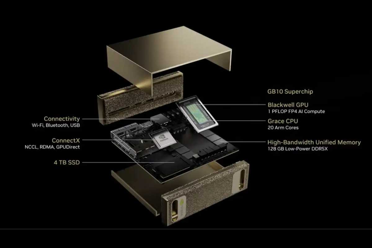 Nvidia Project Digits open showing chip and specs