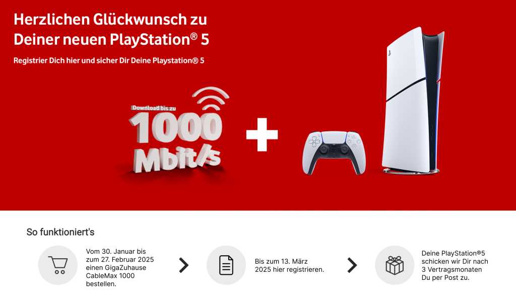 Image: Vodafone verschenkt Playstation 5 bei Buchung des Internettarifs CableMax (1000 Mbit/s)