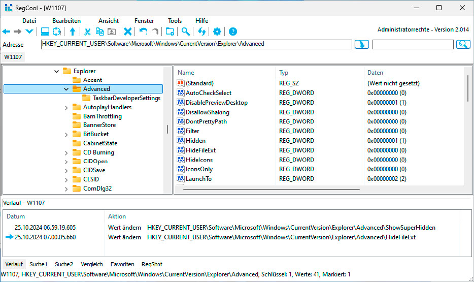  Regcool bietet eine schnelle Suche und zahlreiche Komfortfunktionen beim Umgang mit der Registry, beispielsweise Lesezeichen und Registry-Vergleich.