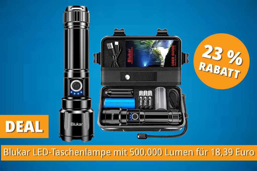 Image: Ãber 4.000 Mal bestellt: Beliebte LED-Taschenlampe mit 500.000 Lumen fÃ¼r nur 18 Euro bei Amazon