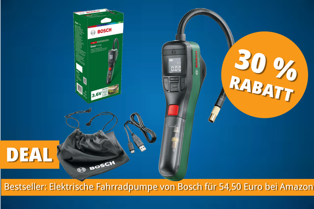 Image: Bestseller Akku-Luftpumpe: Bosch EasyPump fÃ¼r Auto, Fahrrad und mehr zum Hammerpreis