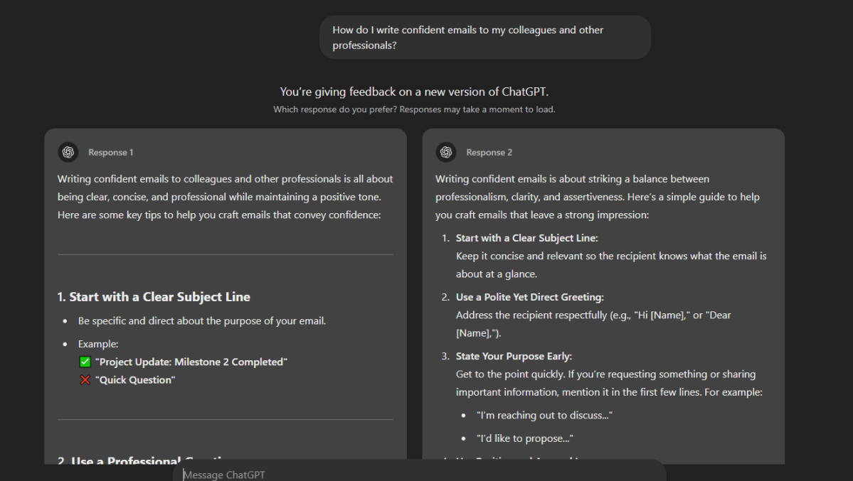 Asking ChatGPT how to write emails with confidence