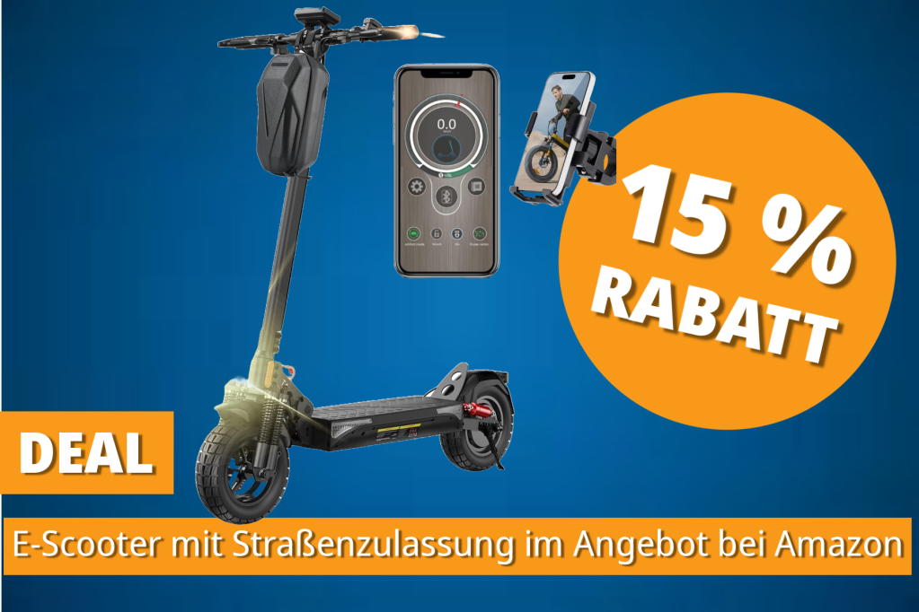 Image: Offroad-E-Scooter mit doppelter StoÃdÃ¤mpfung und StraÃenzulassung - 80 Euro Rabatt bei Amazon