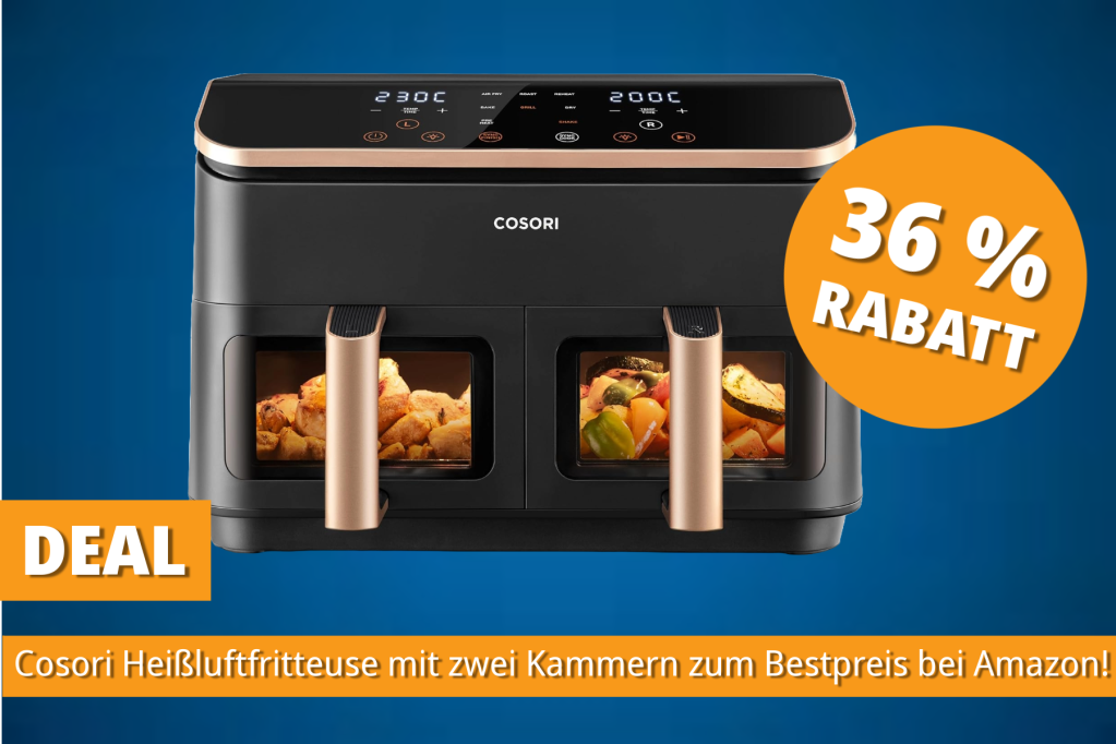 Image: HeiÃer Deal: Diese beliebte HeiÃluftfritteuse mit 2 Kammern ist aktuell auf nur 160 Euro reduziert bei Amazon